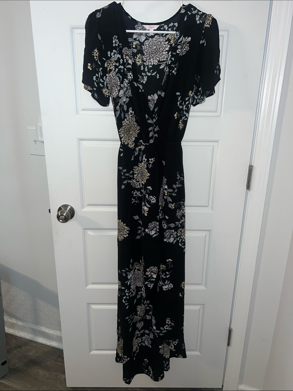 Candie's Black Floral Maxi Dress with Flutter Sleeves